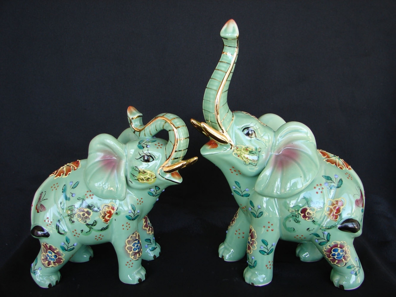 Green Elephants Porcelain Elephants Pair Of Elephants Figurines Green Elephants Porcelain Elephants Pair Of Elephants Figurines