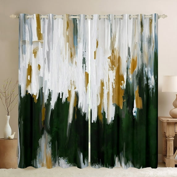 YST Green Emerald Blackout Curtains Oil Painting Stripe Curtains, Brush Marks Contemporary Ombre Curtains & Drapes Watercolor Graffiti Living Room Curtains, Aesthetic Modern Window Treatments