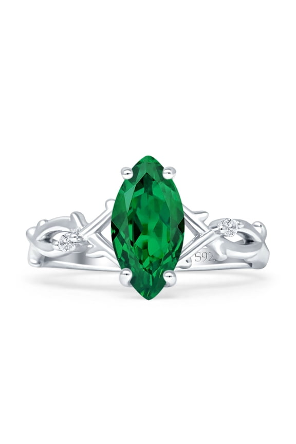 Green Emerald CZ Size-7 Art Deco Marquise Split Shank Infinity Twisted Vintage Style Wedding Engagement Ring Solid 925 Sterling Silver