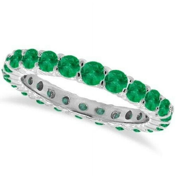 Green Emerald Eternity Band Ring Engagement Stacking 925 Sterling Silver Gemstone Jewelry For Women Gift By KIRAN FINE JEWELS