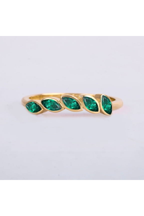 Green Emerald Marquise Cut Gemstone Ring, Channel Ring, Bazel Set Stacking Band Ring, 925 Starling Silver Matching Birdal Wedding Handmade Ring, Anniversary Gift For Ring,
