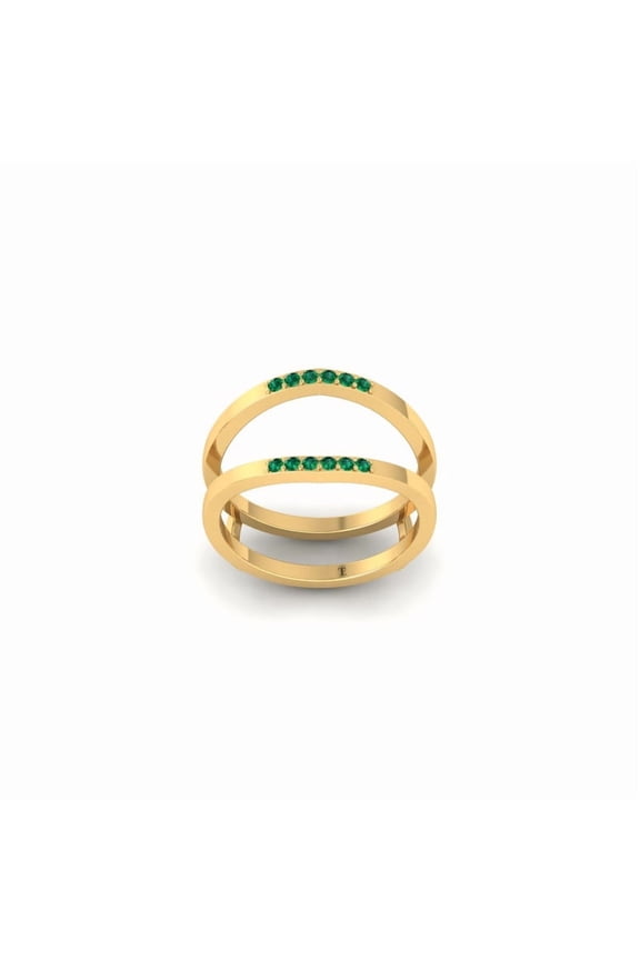 Green Emerald Round Cut Wedding Wrap Enhancer Band Ring for Women, 14K Yellow Gold Plated