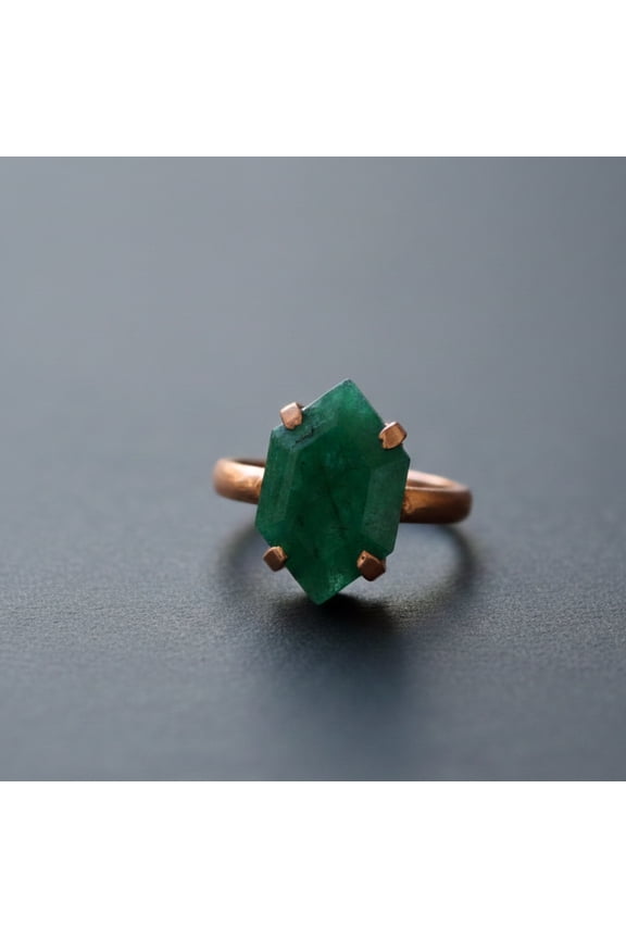 Green Emerald Statement Ring, 925 Solid Sterling Silver, Handmade Minimalist Boho Gemstone Ring
