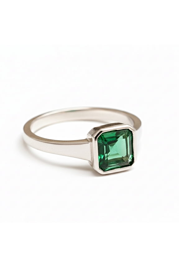 Green Emerald Statement Ring, 925 Sterling Silver, Square Shape Gemstone Ring, Minimalist Ring