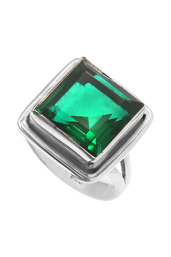 Green Emerald Stone Square Shape 925 Sterling Silver Ring Jewelry