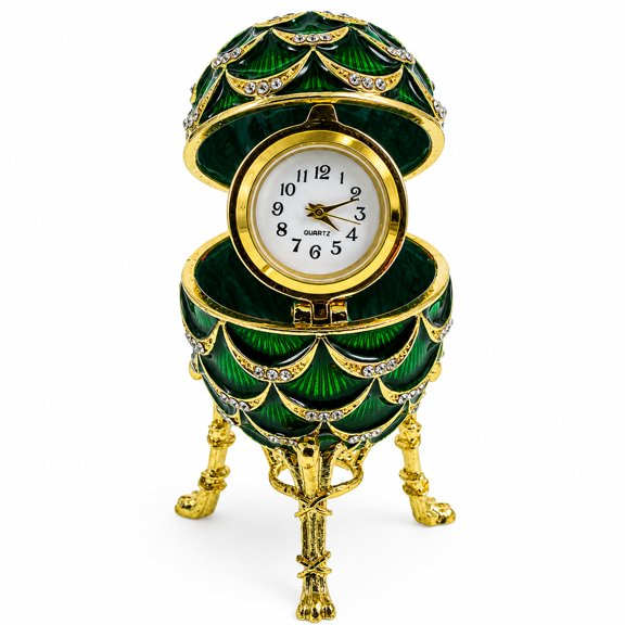 Green Pinecone Royal Inspired Imperial Easter Egg with Clock Surprise