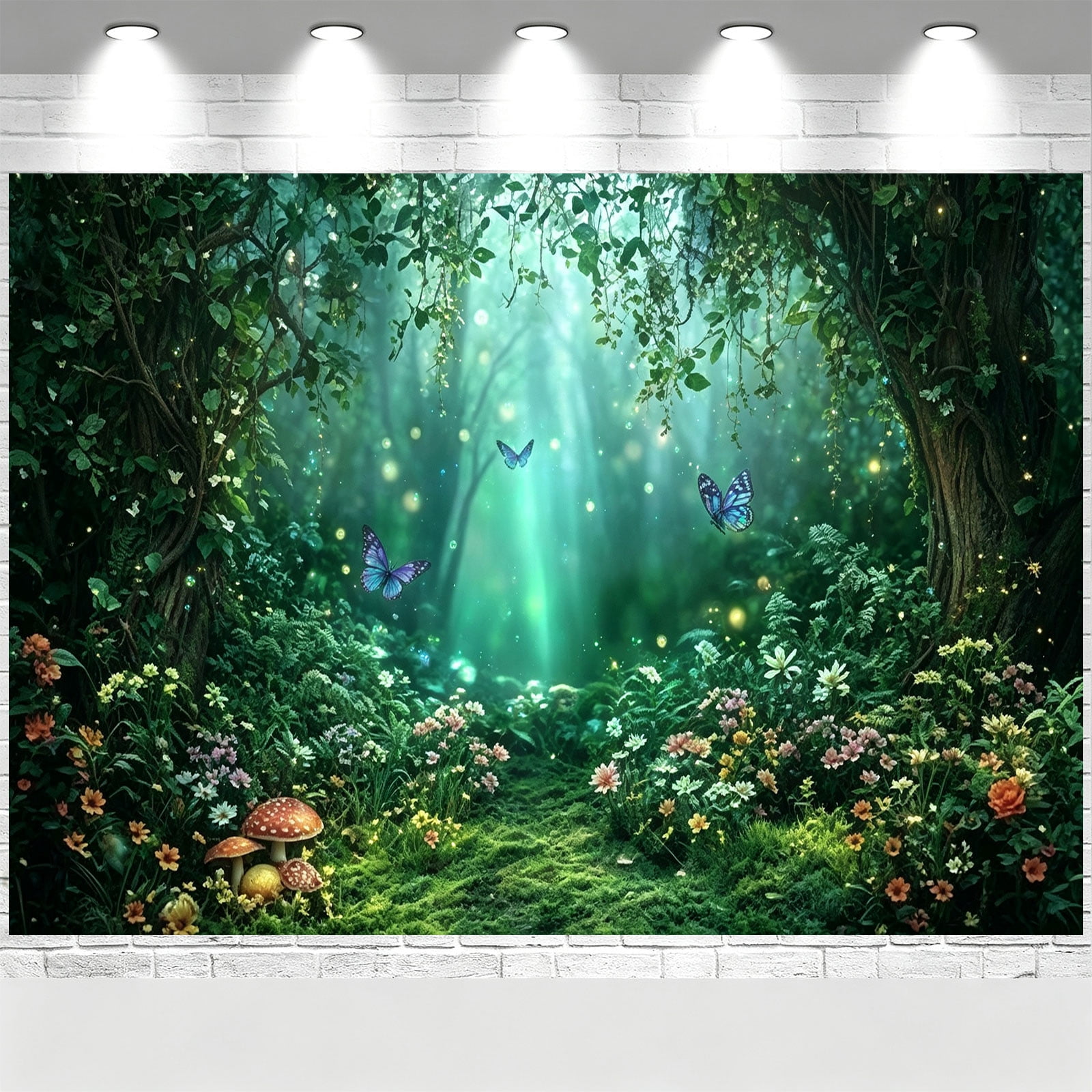 Green Enchanted Forest Backdrop Wildflower Butterfly Woodland Banner ...
