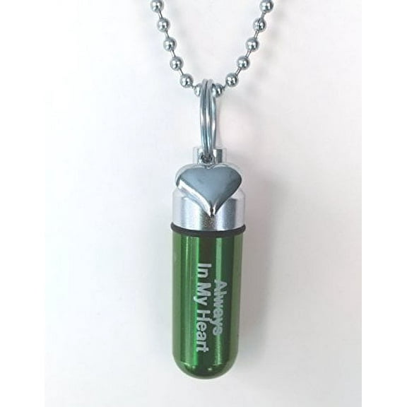 Green Engraved Cremation Urn "Always In My Heart" with Heart - Includes Velvet Pouch & Fill Kit
