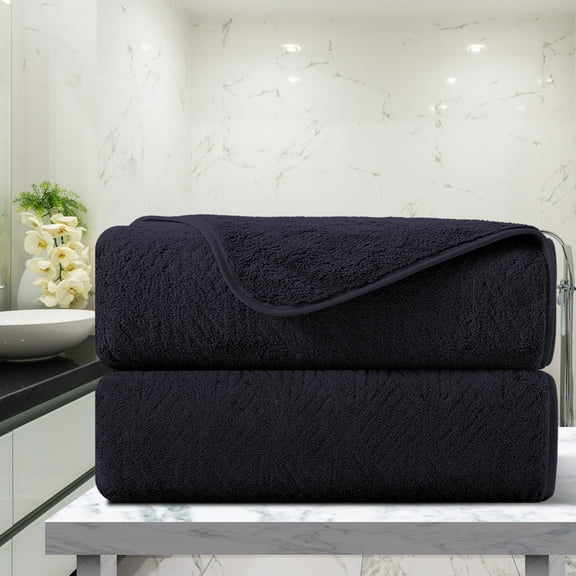 Green Essen 2 Pack Hand Towels 600 GSM Portable Ultra Soft Bath Towel Sets 15"x31"Highly Absorbent Bath Sheets Quick Dry Shower Towels for Bathroom Kitchen Spa Hotel Gym(Black)