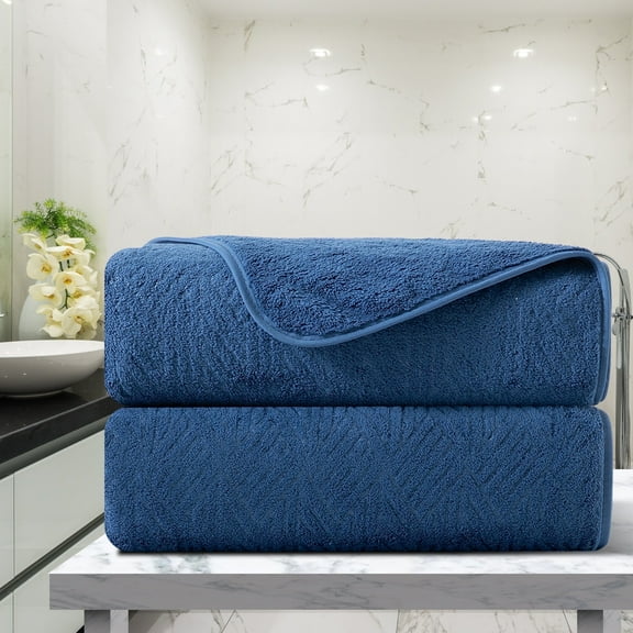 Green Essen 2 Pack Hand Towels 600 GSM Portable Ultra Soft Bath Towel Sets 15"x31"Highly Absorbent Bath Sheets Quick Dry Shower Towels for Bathroom Kitchen Spa Hotel Gym(Navy)
