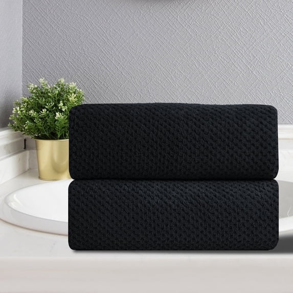 Green Essen 2 Pack Portable Hand Towels Soft Bath Towel Sets 15"x31"Highly Absorbent Bath Sheets Quick Dry Towels for Bathroom Kitchen Spa Hotel Gym(Black)