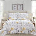 thumbnail image 1 of Green Essen 3 Pcs Floral Quilt Sets, Soft Lightweight Microfiber Bedspreads Reversible Yellow White Coverlet, 1 Quilt & 2 Pillow Shams(Queen Size）, 1 of 8