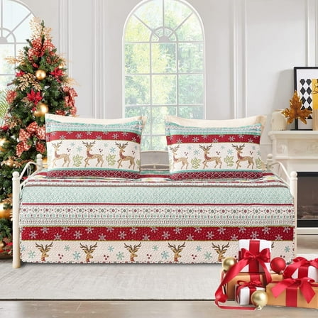 Green Essen 3 Piece Christmas Blue White Snowflakes Reversible Daybed Cover Set Cozy Daybed Bedding Sets Double Sided Quilting Bedspread Day Bed Cover With 2 Standard Shams,39"x75"