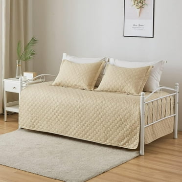 Green Essen 3 Piece Reversible Daybed Cover Set Cozy Daybed Bedding Sets Double Sided Quilting Bedspread Day Bed Cover With 2 Standard Shams,39"x75"(Beige)