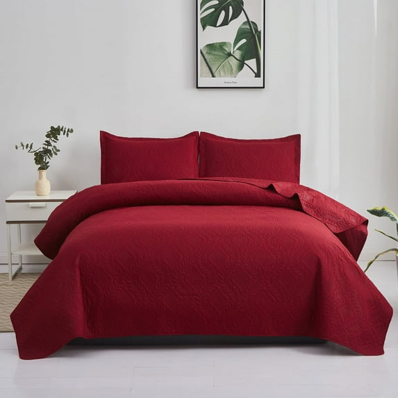 Green Essen 3 Pieces Solid Color Quilt Set Twin Size,Soft Microfiber Bedding Sets Lightweight Bedspread Reversible Coverlet Bed Cover(Burgundy)