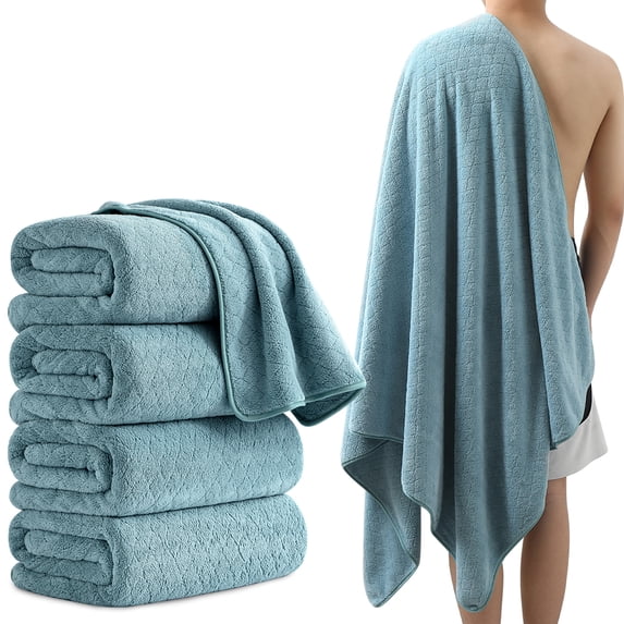 Green Essen 4 Pack Bath Towel Set style Bath Sheet 700 GSM Oversized Thick Bath Shower Towels 35x70-Extra Soft Cozy-Absorbent-Quick Dry-Multi-Purpose Hotel Large Bathroom Towels Turquoise