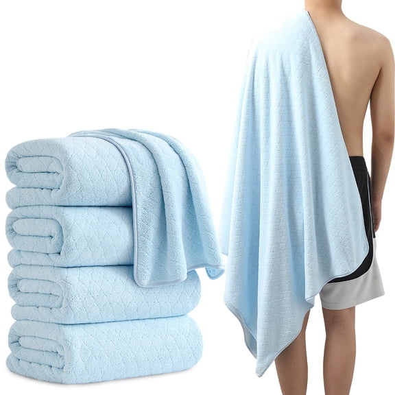 Green Essen 4 Pack Bath Towels Extra Large 35"x 70"Highly Absorbent Quick Dry Large Bath Towels Oversized Microfiber Bath Sheets Soft Bulk Towels for Bathroom Kitchen Spa Hotel Gym Pet(Blue)