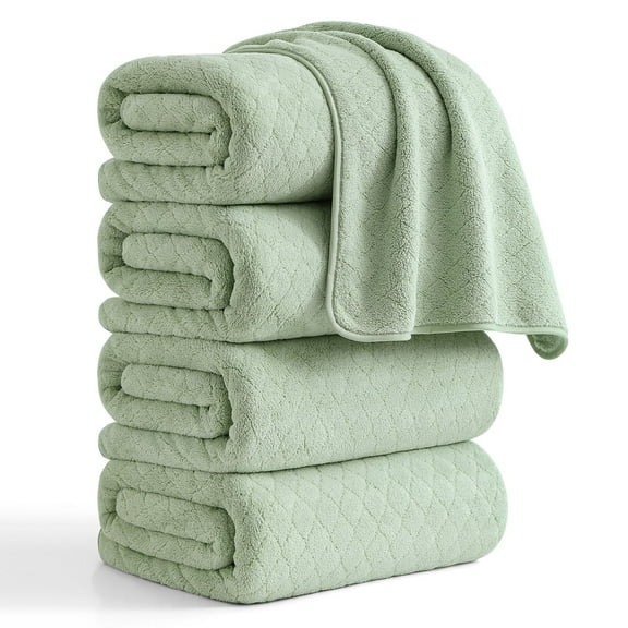 Green Essen 4 Pack Bath Towels Extra Large 35"x 70"Highly Absorbent Quick Dry Large Bath Towels Oversized Microfiber Bath Sheets Soft Bulk Towels for Bathroom Kitchen Spa Hotel Gym Pet(Green)