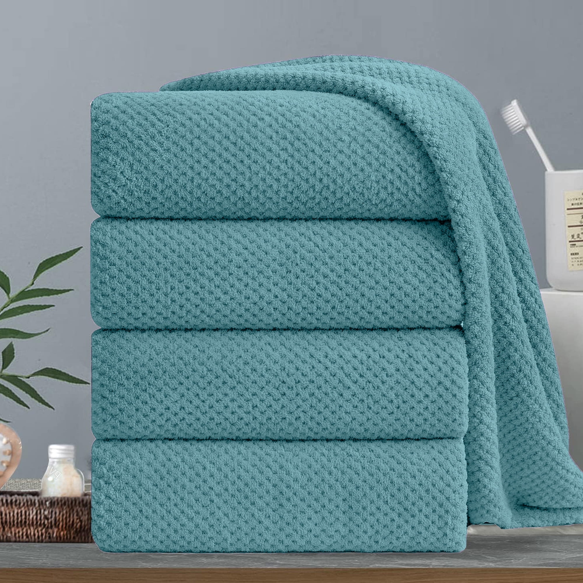 Green Essen 4 Pack Bath Towels Extra Large 35 x 70 Highly Absorbent Quick Dry Large Bath Towels Oversized Microfiber Bath Sheets Soft Bulk Towels for Bathroom Kitchen Spa Hotel Gym Pet Light green Wal...