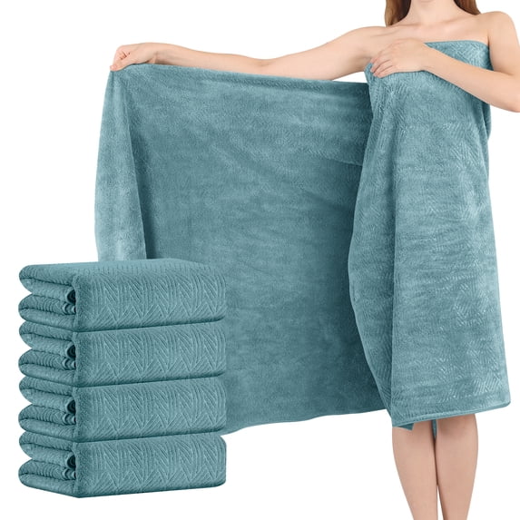 Green Essen 4 Pack Oversized Bath Towel Sets 35"x 70"Highly Absorbent Quick Dry Bath Sheets 600 GSM Extra Large Bath Towels Clearance Soft Shower Towels for Bathroom Spa Hotel Gym Pet(Turquoise)