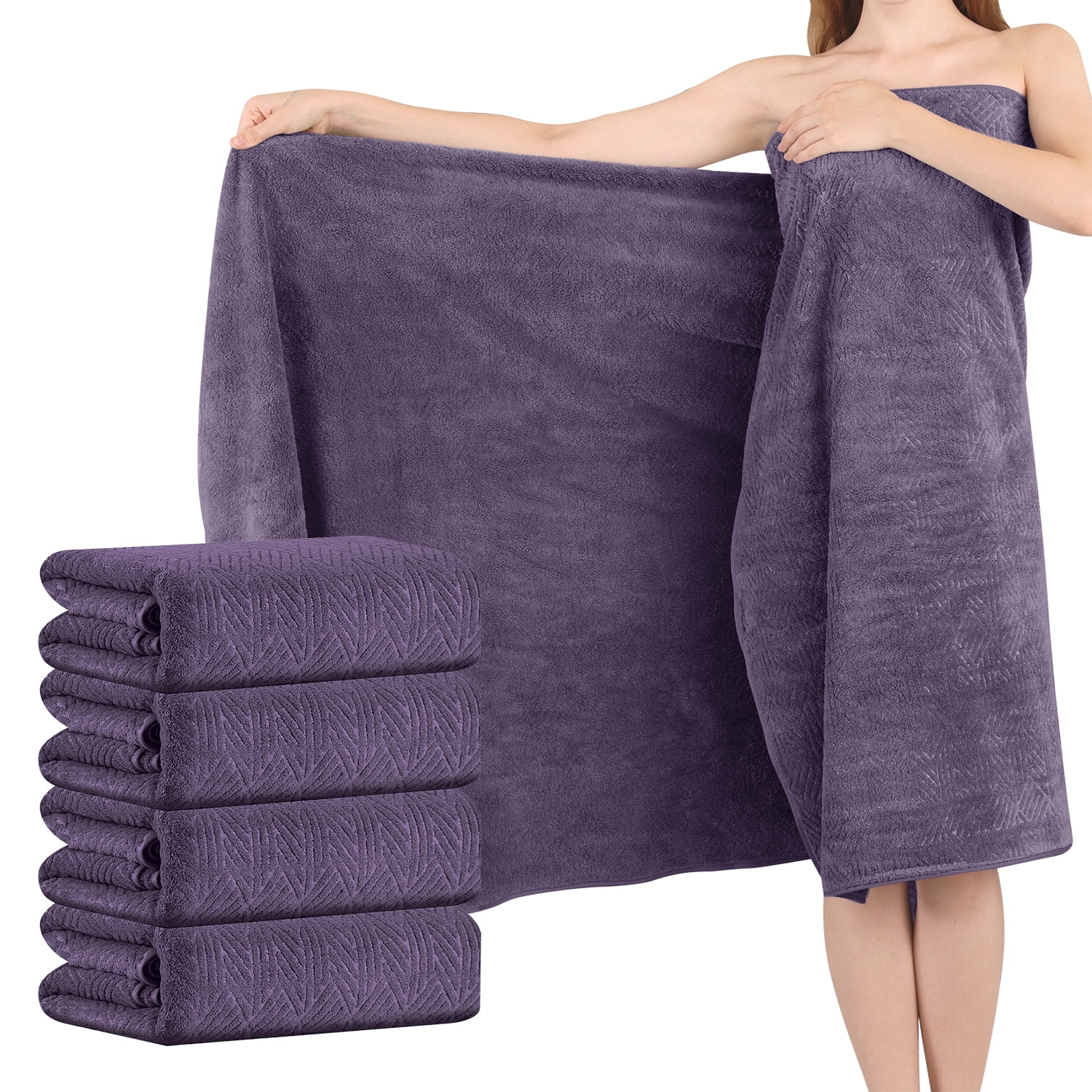 Green Essen 4 Pack Oversized Bath Towel Sets 35"x 70"Highly Absorbent Quick Dry Bath Sheets 600 GSM Extra Large Bath Towels Clearance Soft Shower Towels for Bathroom Spa Hotel Gym Pet(Dark Purple)