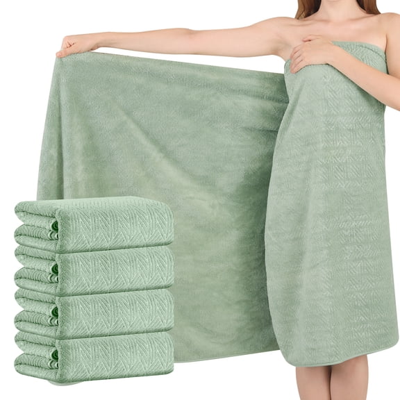 Green Essen 4 Pack Oversized Bath Towel Sets 35"x 70"Highly Absorbent Quick Dry Bath Sheets 600 GSM Extra Large Bath Towels Clearance Soft Shower Towels for Bathroom Spa Hotel Gym Pet(Green)
