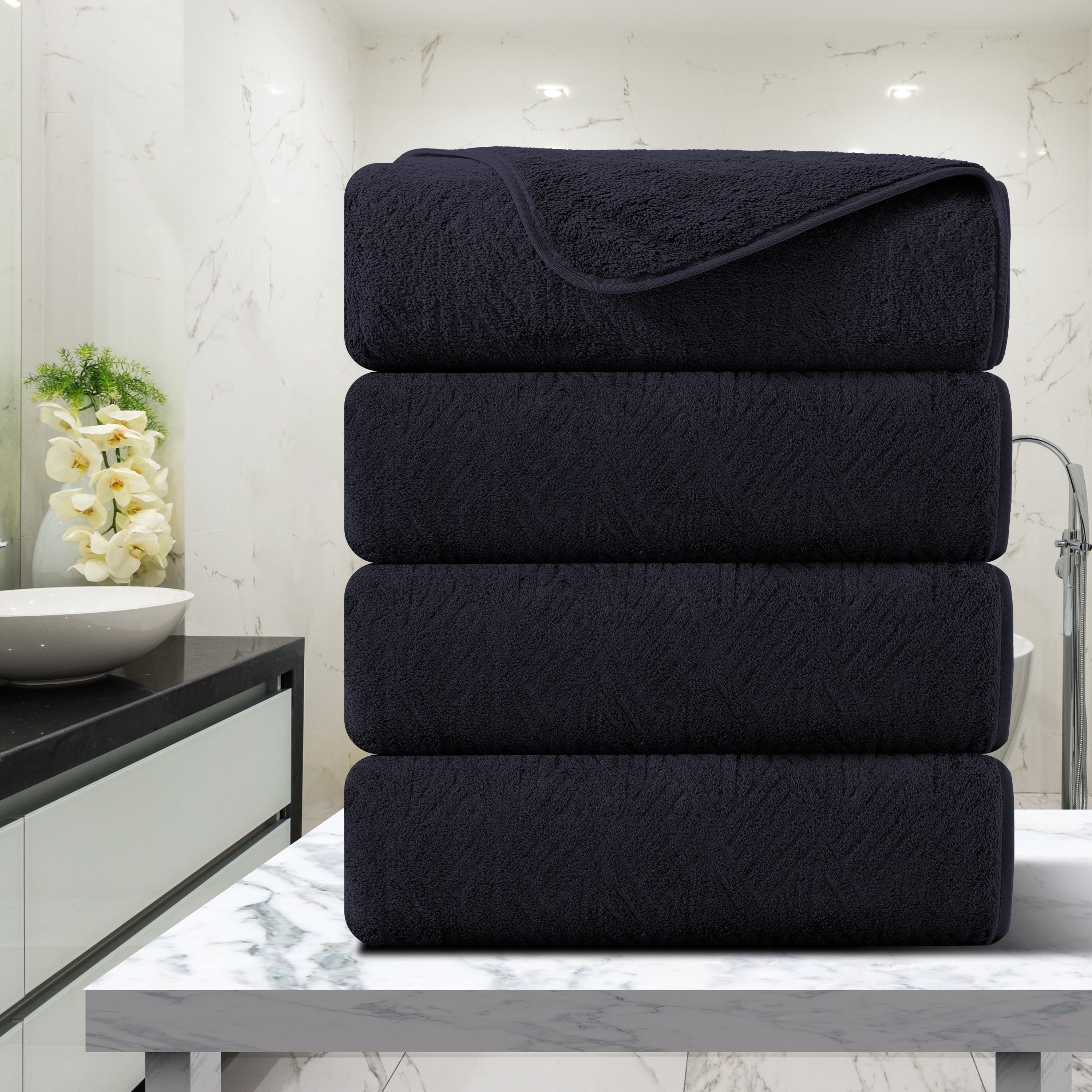 Green Essen 4 Pack Oversized Bath Towel Sets 35"x 70"Highly Absorbent Quick Dry Bath Sheets 600 GSM Extra Large Bath Towels Clearance Soft Shower Towels for Bathroom Spa Hotel Gym Pet(Black)