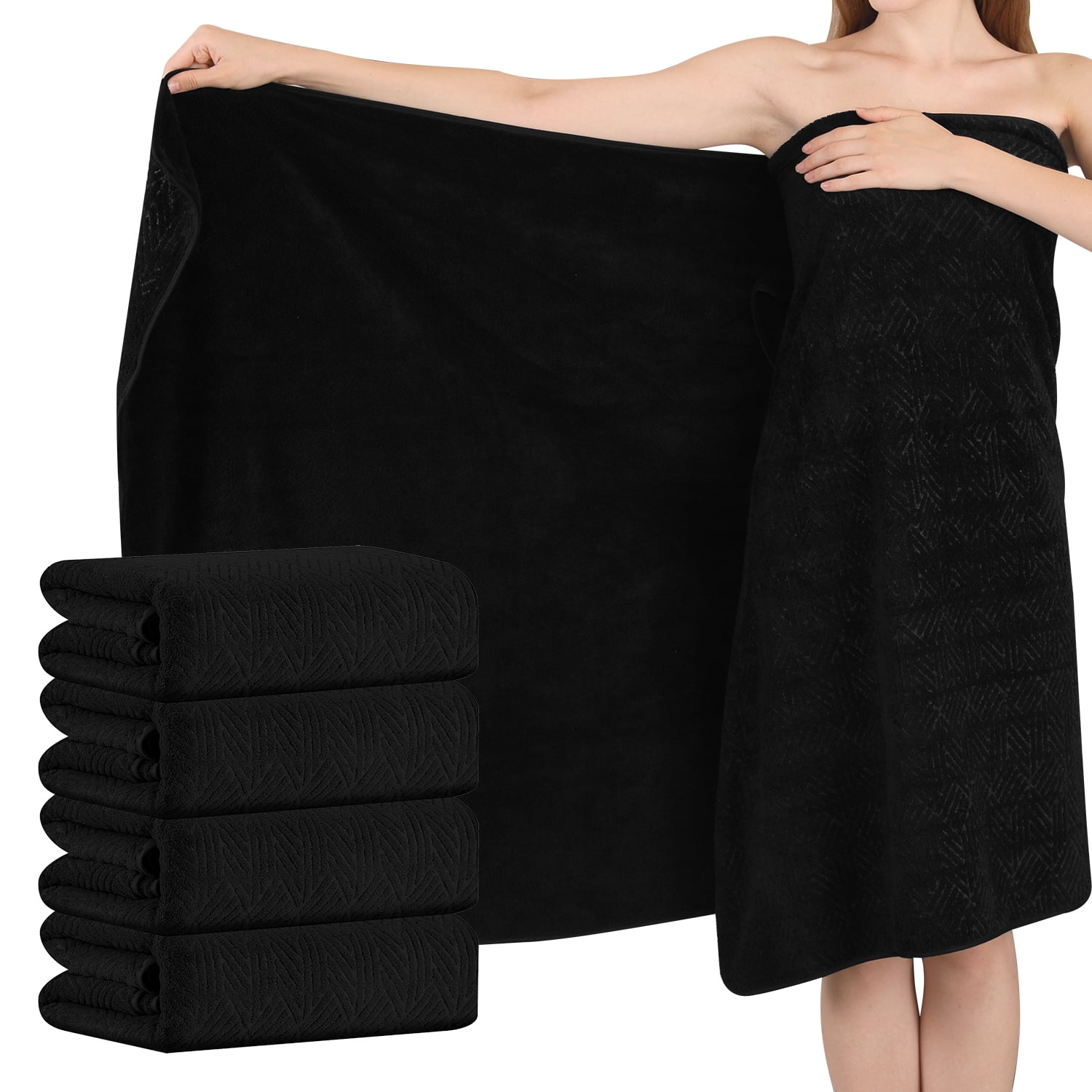 Green Essen 4 Pack Oversized Bath Towel Sets 35"x 70"Highly Absorbent Quick Dry Bath Sheets 600 GSM Extra Large Bath Towels Clearance Soft Shower Towels for Bathroom Spa Hotel Gym Pet(Black)