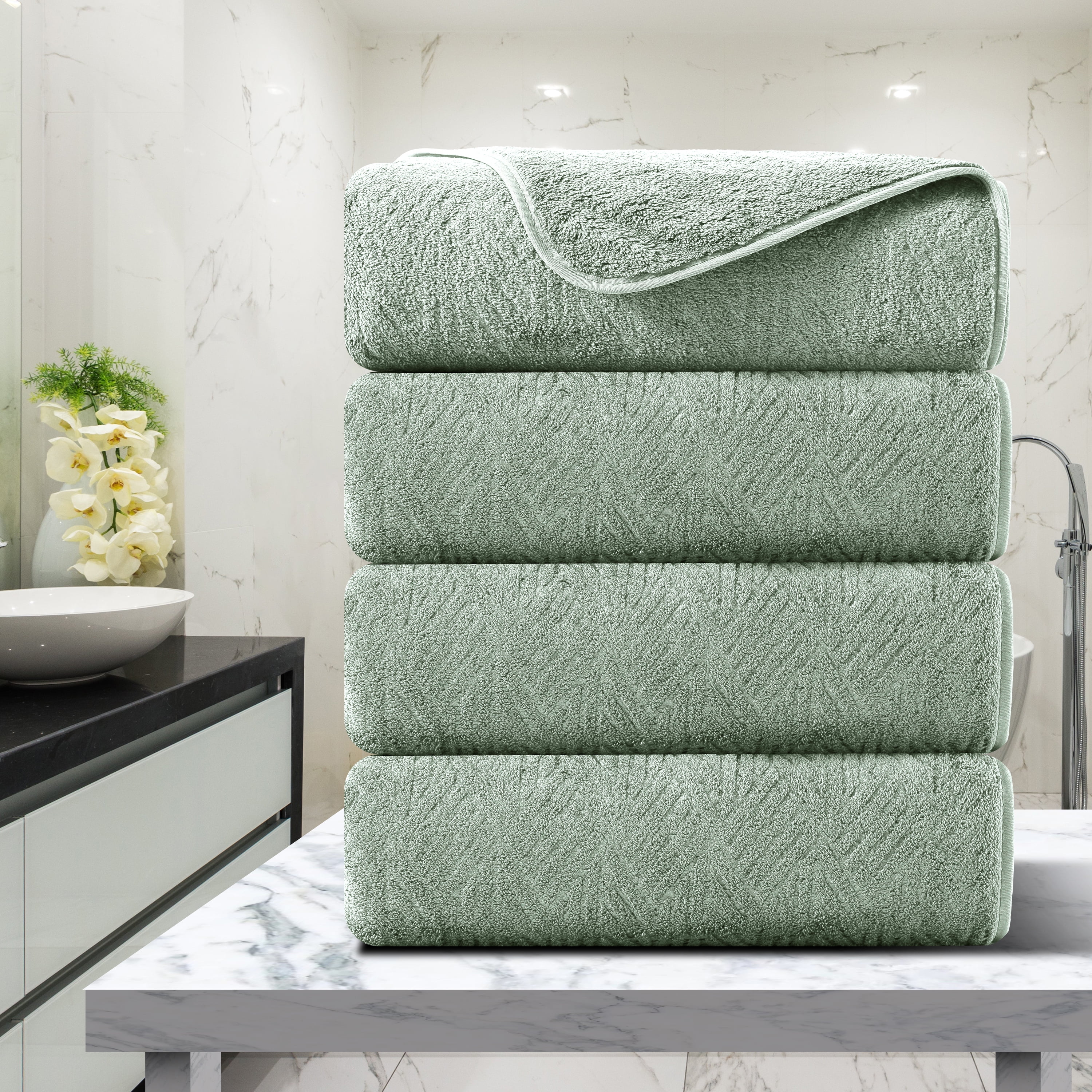 Green Essen 4 Pack Oversized Bath Towel Sets 35"x 70"Highly Absorbent