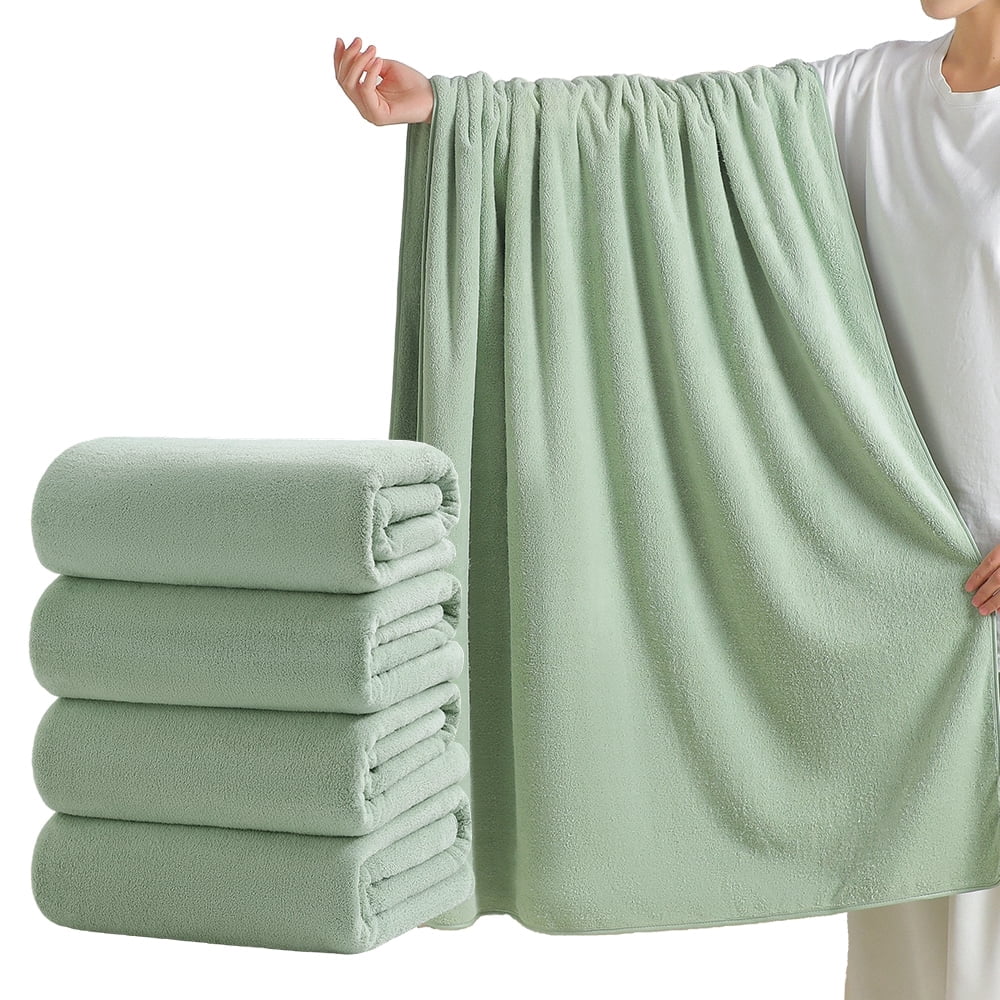 Green Essen 4 Pack Oversized Bath Towel Sets 700 GSM Soft Large Shower Towels 35 x 70 Inches Quick Dry Bath Sheets Highly Absorbent Bath Towel Clearance for Bathroom Spa Hotel Gym(Green)