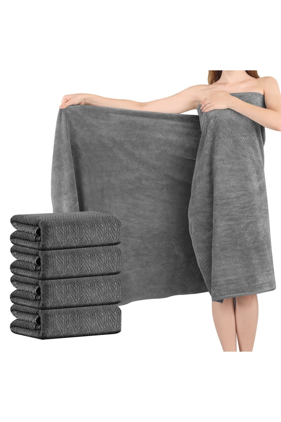 4 Pack Oversized Bath Towel Sets 700 GSM Soft Shower Towels 35 x 70 Inches Quick Dry Bath Sheets Highly Absorbent Bath Towel Clearance for Bathroom Spa Hotel Gym(Dark Grey)