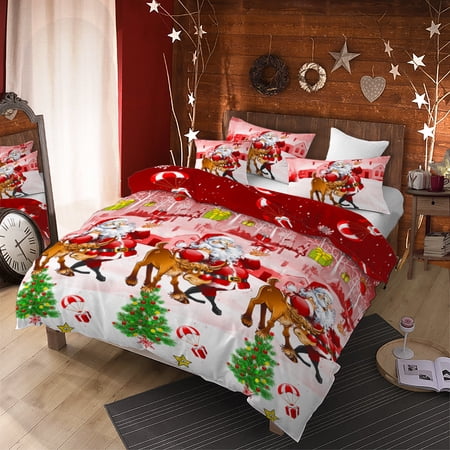 Green Essen 4 Pieces Bedding Set King Size Christmas Duvet Cover Quilt Cover Flat Sheet Pillowcases Red Christmas Decor Cartoon Santa Claus