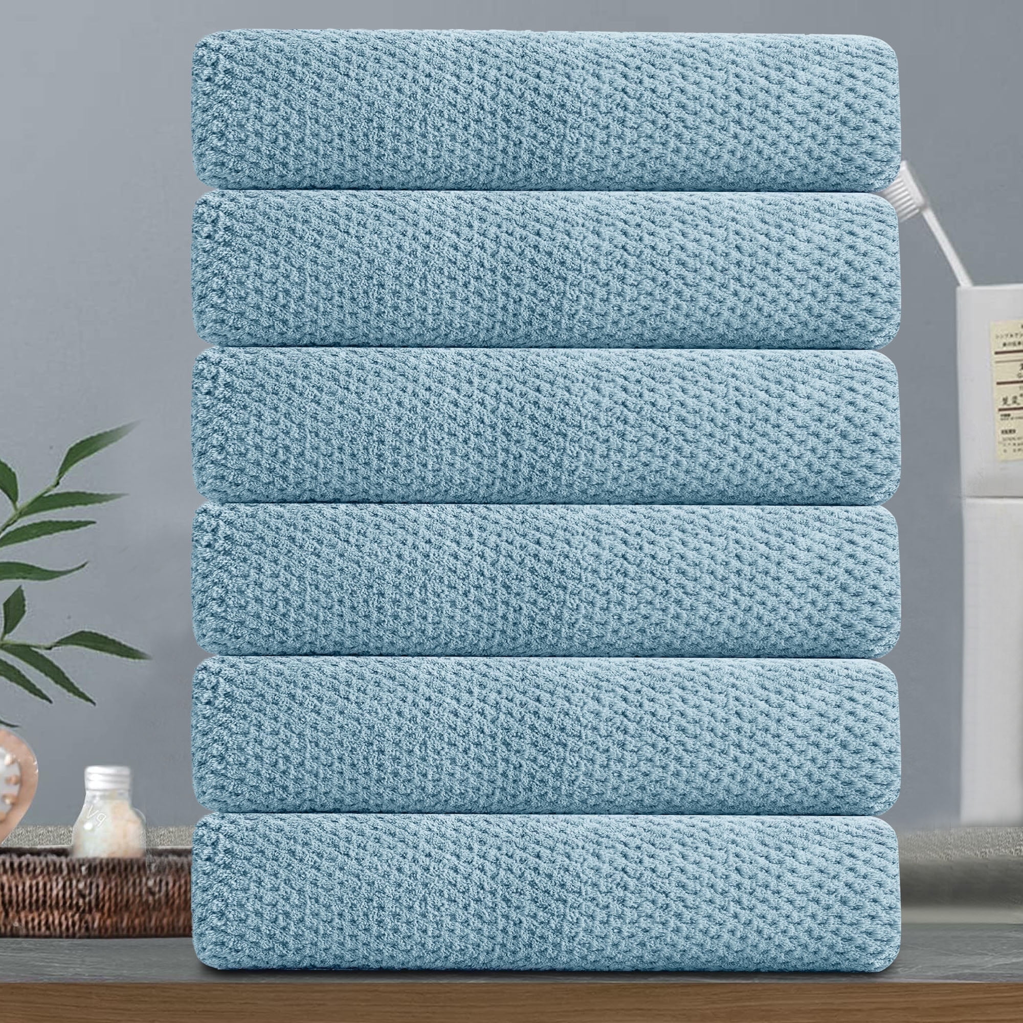 Green Essen 6 Pack Oversized Bath Towel Sets 28"x 55"Highly Absorbent Quick Dry Large Bath Towels 600 GSM Bath Sheets Clearance Soft Shower Towels for Bathroom Spa Hotel Gym Pet(Blue)