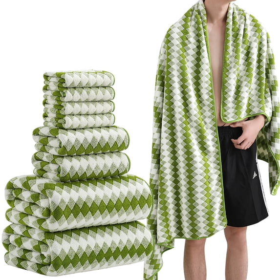 Green Essen 8 Piece Bath Towel Set Bath 600 GSM Oversized Thick Bath Shower Towels 35"x 70"-Extra Soft Cozy-Absorbent-Quick Dry-Multi-Assorted-Purpose Hotel Luxury Large Bathroom Towels Olive