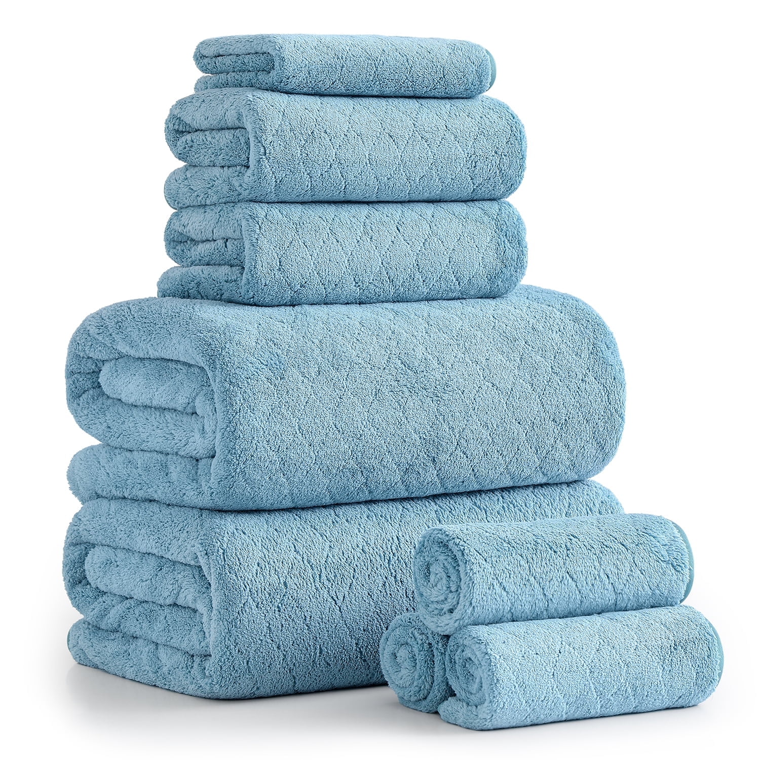 Green Essen 8 Piece Bath Towel Set Bath Sheet 600 GSM Oversized Thick Bath Shower Towels 35"x 70"- Soft Cozy-Absorbent-Quick Dry-Assorted-Multi-Purpose Hotel Large Microfiber Bathroom Towels Turquoise