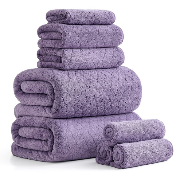 Green Essen 8 Piece Bath Towel Set Bath Sheet 600 GSM Oversized Thick Bath Shower Towels 35"x 70"-Soft Cozy-Absorbent-Quick Dry-Multi-Purpose -Assorted-Hotel Large Microfiber Towels Dark Purple