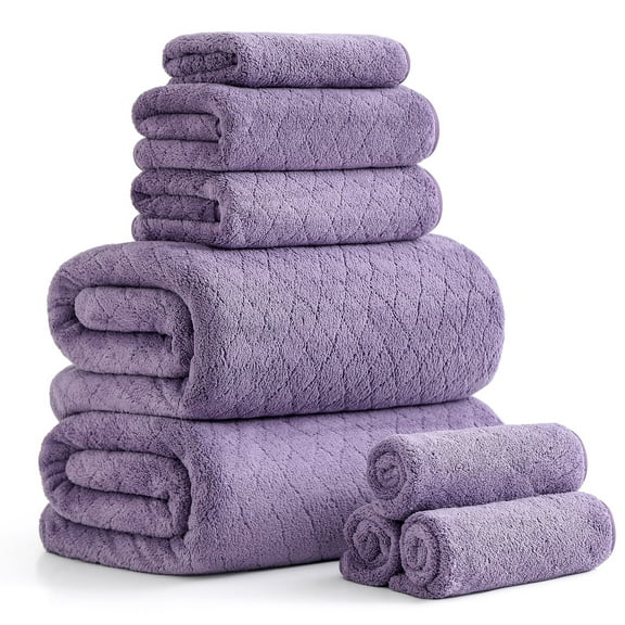 Green Essen 8 Piece Bath Towel Set Bath Sheet 600 GSM Oversized Thick Bath Shower Towels 35"x 70"-Soft Cozy-Absorbent-Quick Dry-Multi-Purpose -Assorted-Hotel Large Microfiber Towels Dark Purple