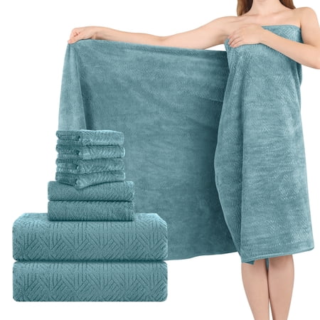 Green Essen 8 Pieces Bath Towel Set Bath 600 GSM Oversized Thick Bath Shower Towels 35"x 70"-Extra Soft Cozy-Absorbent-Quick Dry-Multi-Assorted-Purpose Hotel Luxury Large Bathroom Towels Turquoise