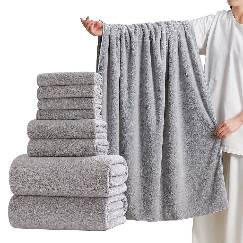 Green Essen 8 Pieces Bath Towel Set Bath Sheet 700 GSM Oversized Thick Bath Shower Towels 35"x 70"-Absorbent-Quick Dry-Multi-Purpose-Assorted Hotel Large Microfiber Bathroom Towels Light Grey