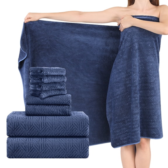 Green Essen 8 Pieces Extra Large Bath Towel Set 35"x 70" Highly Absorbent Quick Dry Bath Sheets 600 GSM Bath Towel Clearance Oversized Soft Shower Towels for Bathroom Spa Hotel Gym(Navy)