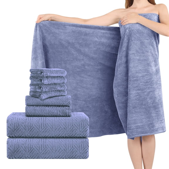 Green Essen 8 Pieces Extra Large Bath Towel Set 35"x 70" Highly Absorbent Quick Dry Bath Sheets 600 GSM Bath Towel Clearance Oversized Soft Shower Towels for Bathroom Spa Hotel Gym(Purple)