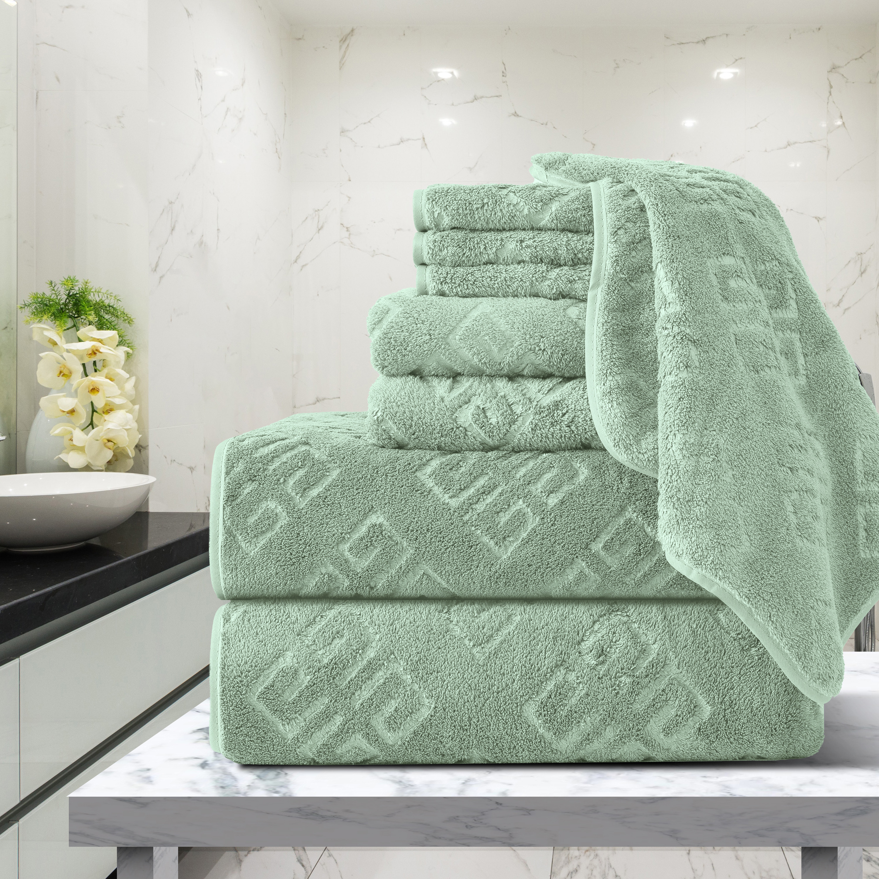 Green Essen 8 Pieces Extra Large Bath Towel Set 35"x 70" Highly
