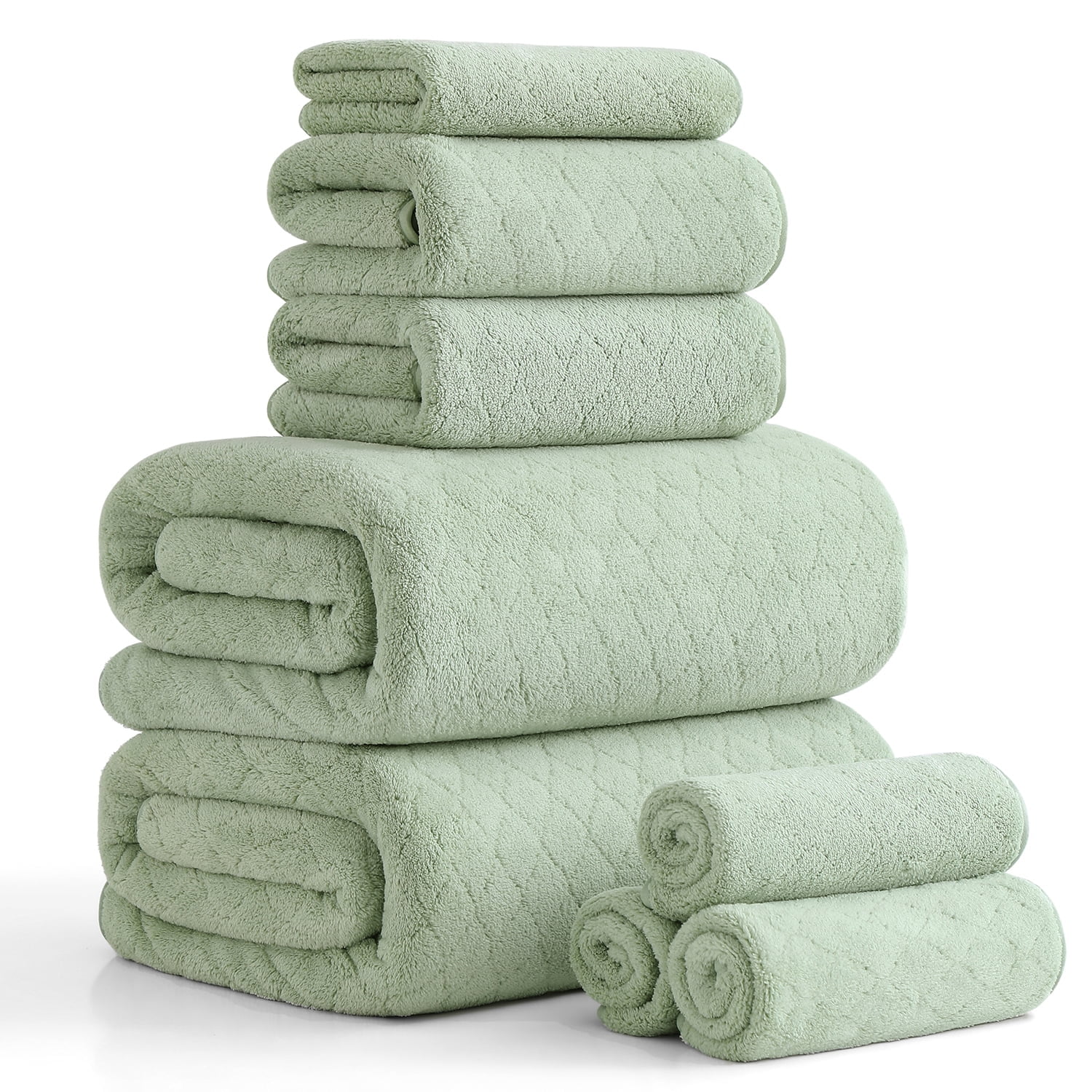 Green Essen 8 Pieces Extra Large Bath Towel35"x 70" Highly Absorbent Quick Dry Bath Sheets Bath Towel Oversized Clearance Soft Shower Towels for Bathroom Spa Hotel Gym(Green)