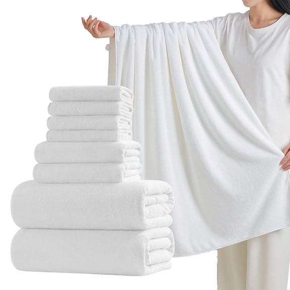 Green Essen 8 Pieces Oversized Bath Towel Sets 700 GSM Soft Shower Towels 35 x 70 Inches Quick Dry Bath Sheets Highly Absorbent Bath Towel Clearance for Bathroom Spa Hotel Gym(White)