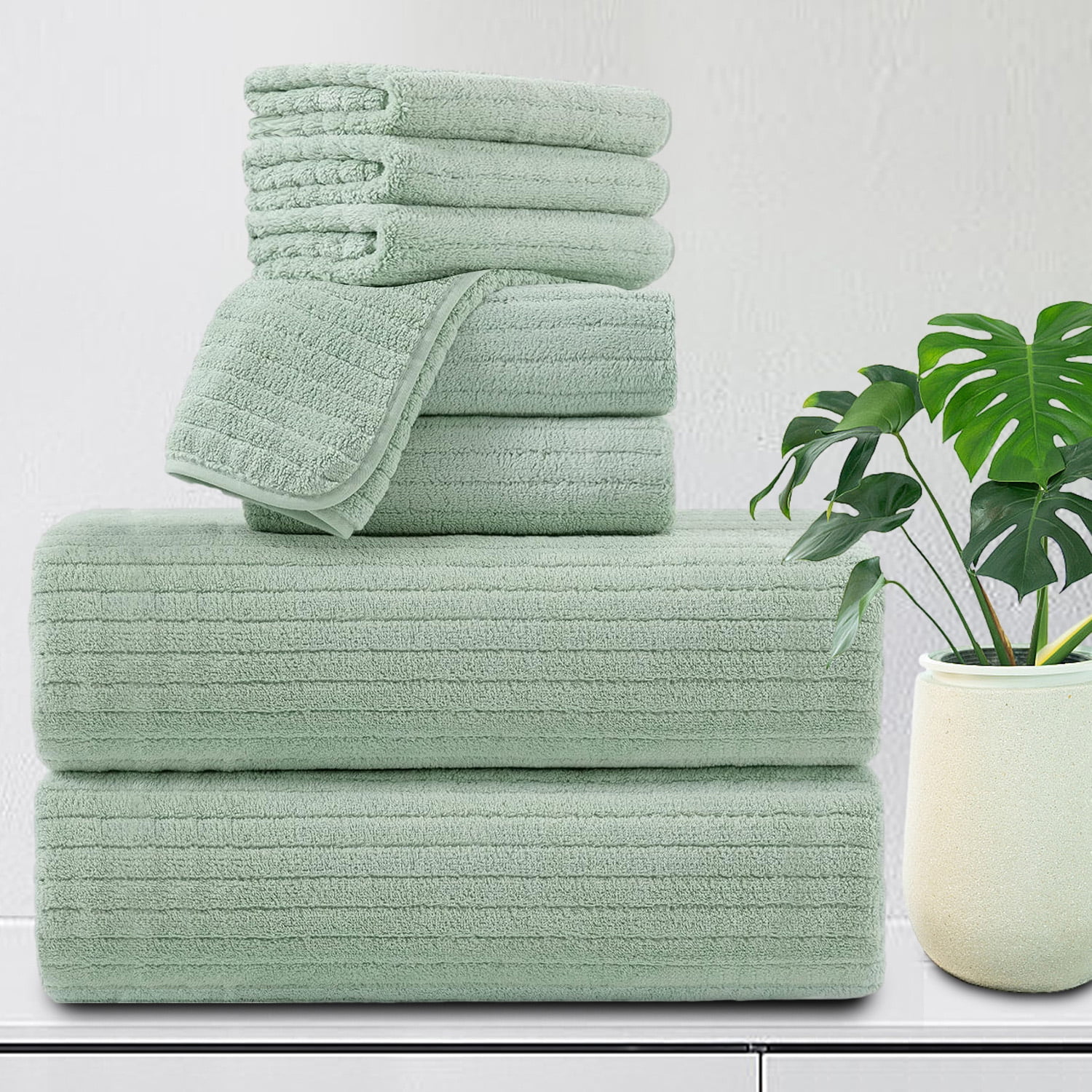 Green Essen 8 Pieces Oversized Bath Towel Sets Soft Extra Large Bath