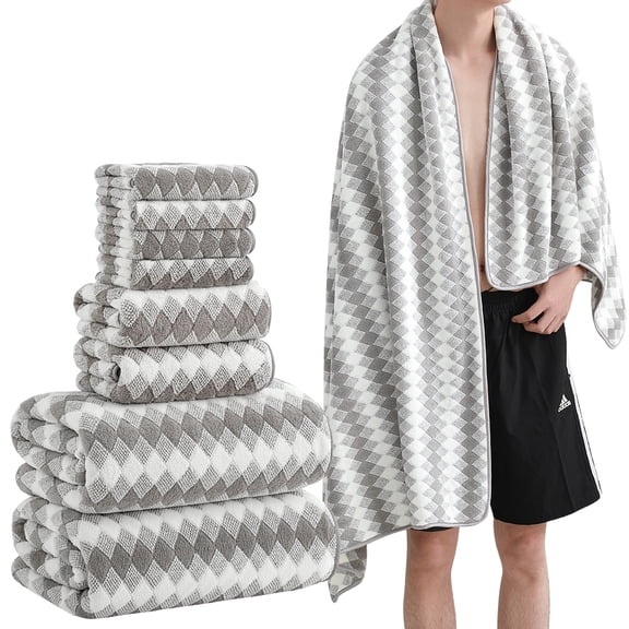 Green Essen 8 Pieces Oversized Bath Towel Soft Extra Large Bath Towel Sets 35 x 70 Inches 600 GSM Highly Absorbent Quick Dry Bath Sheets for Bathroom Spa Hotel Gym Pool(Light Gray)