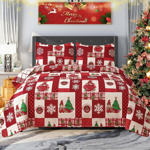 Green Essen Christmas Quilts Twin Christmas Tree Bedspread Lightweight Coverlet Festive Bedding Plaid Home Decor