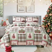 Green Essen Christmas Quilts Twin Christmas Tree Bedspread Lightweight Snowlake Coverlet Festive Bedding Plaid Home Decor