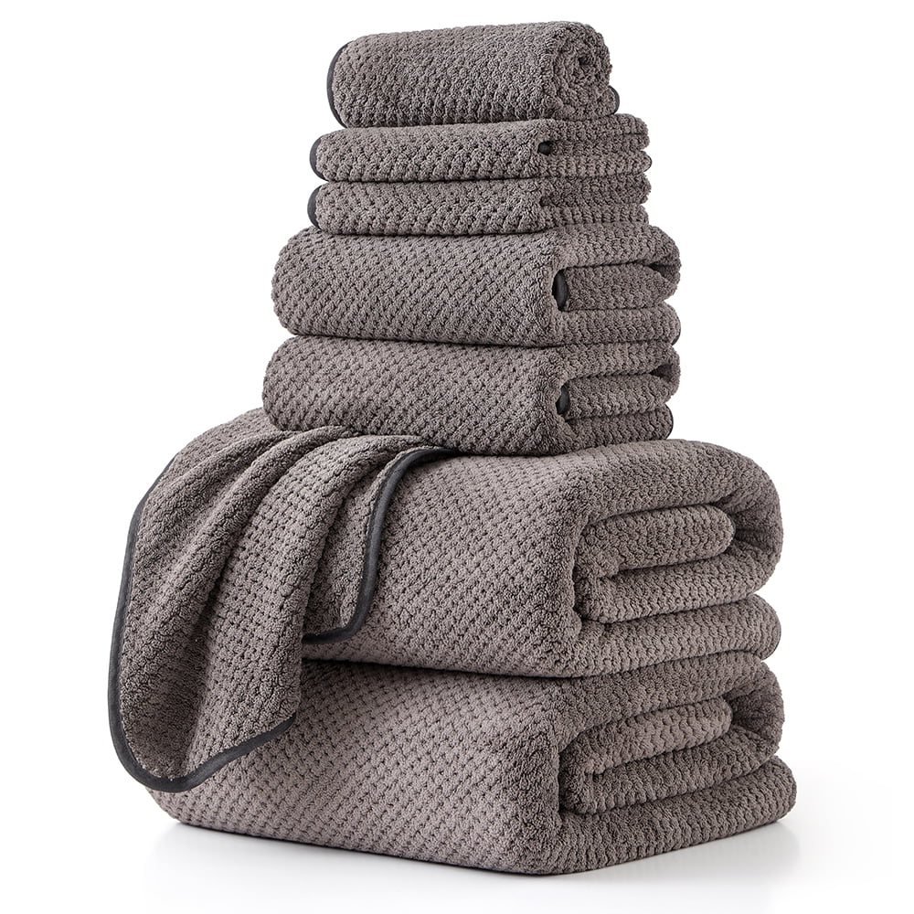 Green Essen Extra Large Bath Towel Sets of 8, 2 Bath Towels Oversized, 2 Hand Towels, 4 Washcloths, Soft Microfiber, Quick Dry, Highly Absorbent Bath Towels for Bathroom Kitchen Spa Hotel(Brown)