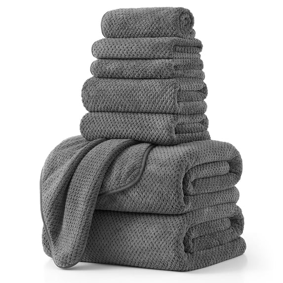 Green Essen Extra Large Bath Towel Sets of 8, 2 Large Bath Towels Oversized, 2 Hand Towels, 4 Washcloths, Soft Microfiber, Quick Dry, Highly Absorbent Bath Towels for Bathroom Kitchen Spa(Dark Grey)